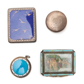 Four Silver Boxes, Engraved and Enamel Decorated