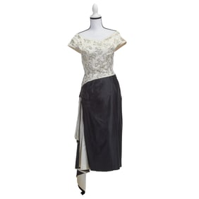 House of Paquin Couture Black White Silk Evening Dress