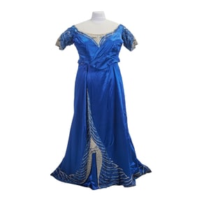 House of Worth Silk Two Piece Feather Evening Dress