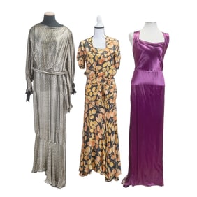 Three 1930s Evening Dresses including Lame