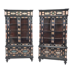 Pair of Napoleon III Pietra Dura Vitrine Cabinets