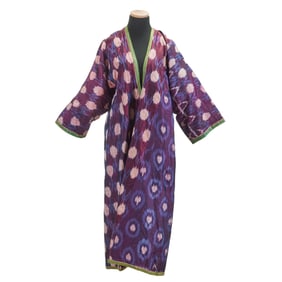 Turkmen Uzbek Silk Ikat Lined Robe Chapan