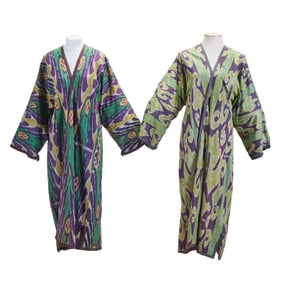 Two Turkmen Uzbek Silk Ikat Robe Chapans