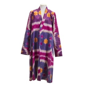 Turkmen Uzbek Raw Silk Ikat Robe Chapan