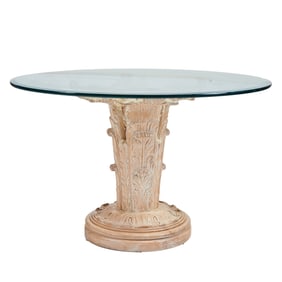 Planche Oak Round Glass Top Pedestal Table