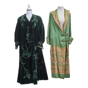 Two Victorian and Later Green Robe and Coat