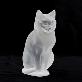 Lalique Frosted Crystal Seated Cat Figure