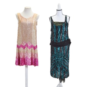 Two Sleeveless Silk and Sequin Flapper Dresses