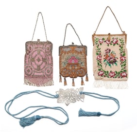 Three Micro Bead Purses and Rhinestone White Metal Belt