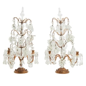 Pair of Louis XV Style Gilt Bronze and Glass Girandoles
