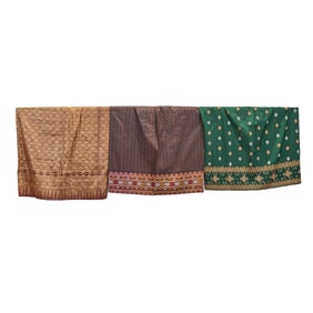 Three Brunei Gilt Thread and Silk Brocade Skirts
