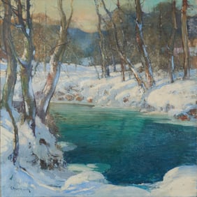 George Ames Aldrich, Winter River Scene, oil on canvas