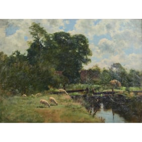John A. Brown, Sheep Pastoral Scene, oil on canvas