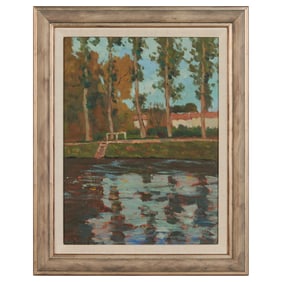 George Elmer Browne, River Scene, oil on board