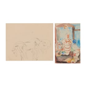 William Sommer, A Still Life and Horses in Field