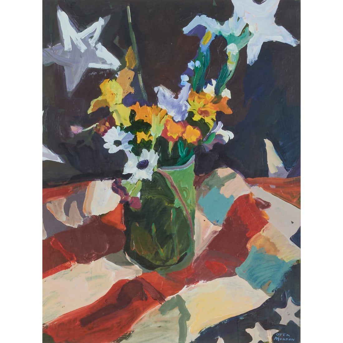 Geer Morton, Flag and Vase Still Life, acrylic on paper (1 of 4)