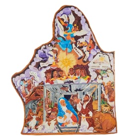 Ruth Mae McCrane, Nativity, acrylic on leather