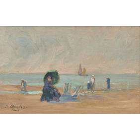 Attr. Eugene Boudin, Figures on a Beach, oil on board (1 of 4)