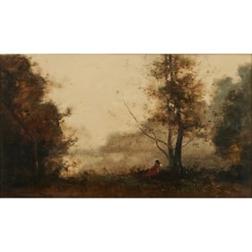 Attr. to Jean Corot, Landscape, oil on canvas