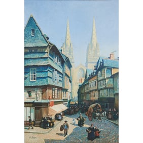 Charles Rocher, Quimper Rue Kereon, oil on canvas