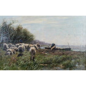 Hermanus Johannes Van der Weele, Shepard and Flock, oil