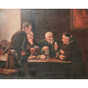 Continental School, Monks Feasting, oil on canvas