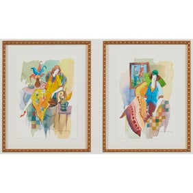 Itzchak Tarkay, two watercolors