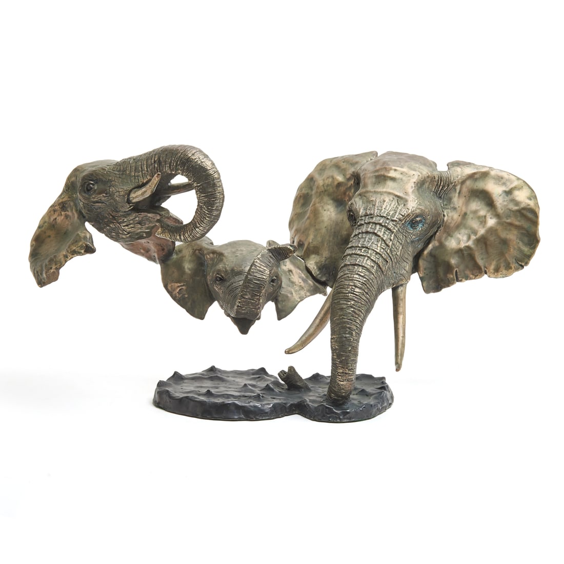 Mark Hopkins, Elephants, bronze: MARK HOPKINS (American, 20/21st century), Elephants, 1994, bronze, (approximate dimensions - overall: 11 H x 22 W x 10-3/4 D inches), numbered 232/750, inscribed, and dated verso on base. Condition: B