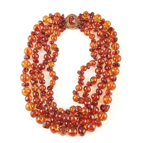 Chinese Amber, Silver-Gilt Necklace.