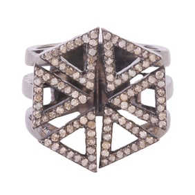Diamond, Oxidized Silver Ring.