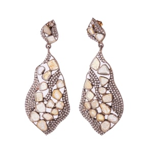 Pair of Diamond, Oxidized Silver, Gold Earrings.