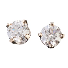 Pair of Diamond, 14k White Gold Stud Earrings.