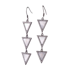 Pair of Mother-of-Pearl, Oxidized Silver Earrings.