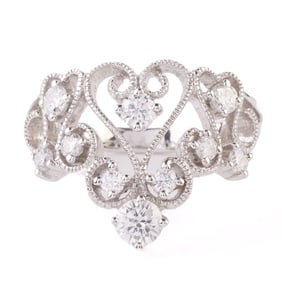 Diamond, 18k White Gold Crown Ring.