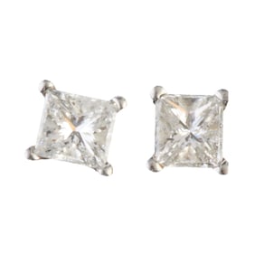 Pair of Diamond, 14k White Gold Stud Earrings.