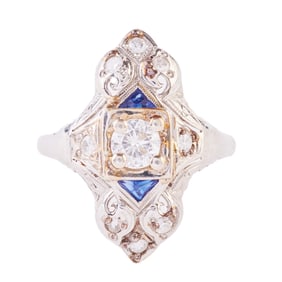 Vintage Diamond, Sapphire, 14k White Gold Ring.