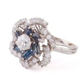 Diamond, Sapphire, 14k White Gold Ring.