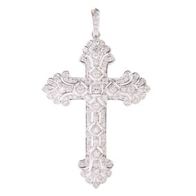 Diamond, 18k White Gold Cross Pendant.
