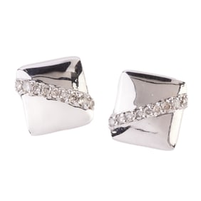 Pair of Diamond, 18k White Gold Earrings.