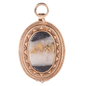 Victorian Gold-n-Quartz, 14k Yellow Gold Locket.