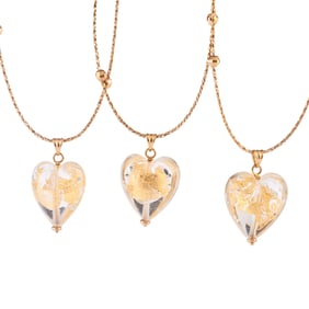 Three Italian Glass, 14k Yellow Gold Pendant Necklaces.