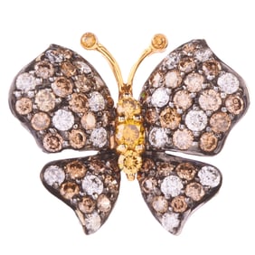 Multicolored Diamond, 18k White Gold Butterfly Pendant.