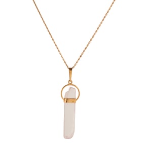Rock Crystal Quartz, 18k, 14k Gold Pendant Necklace.