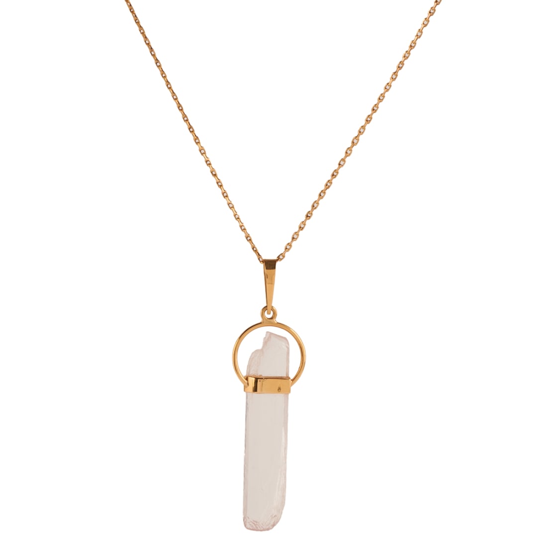 Rock Crystal Quartz, 18k, 14k Gold Pendant Necklace.: Rock Crystal Quartz, 18k, 14k Yellow Gold Pendant Necklace. Featuring one rock crystal quartz shard, set in an 18k yellow gold mounting and measuring approximately 48 x 13 mm, suspended from a 14k yel
