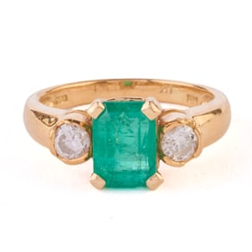 Emerald, Diamond, 18k Yellow Gold Ring.
