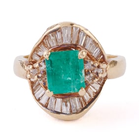 Emerald, Diamond, 14k Yellow Gold Ring.