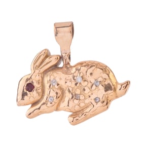 Diamond, 14k Yellow Gold Bunny Pendant.