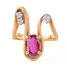Ruby, Diamond, 18k Yellow Gold Ring.