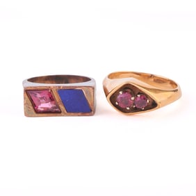 Two Multi-Stone, 14k Yellow Gold Rings.