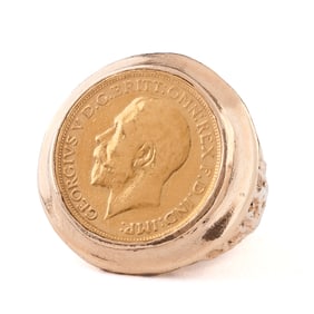 Gold Coin, 14k Yellow Gold Ring.